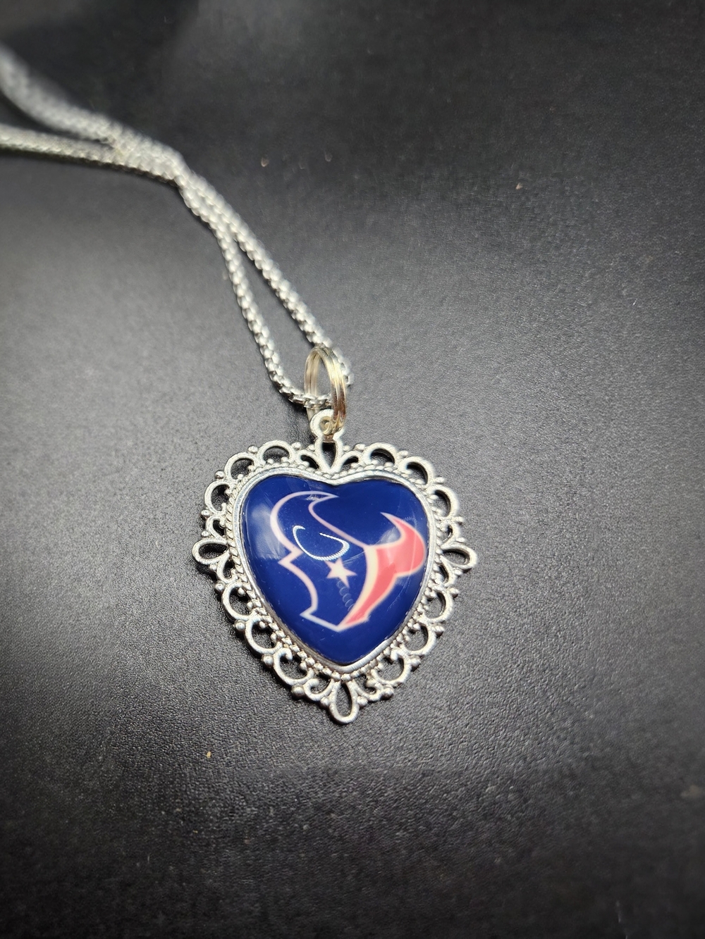 Houston Texans Heart Pendant Necklace in Navy and Red